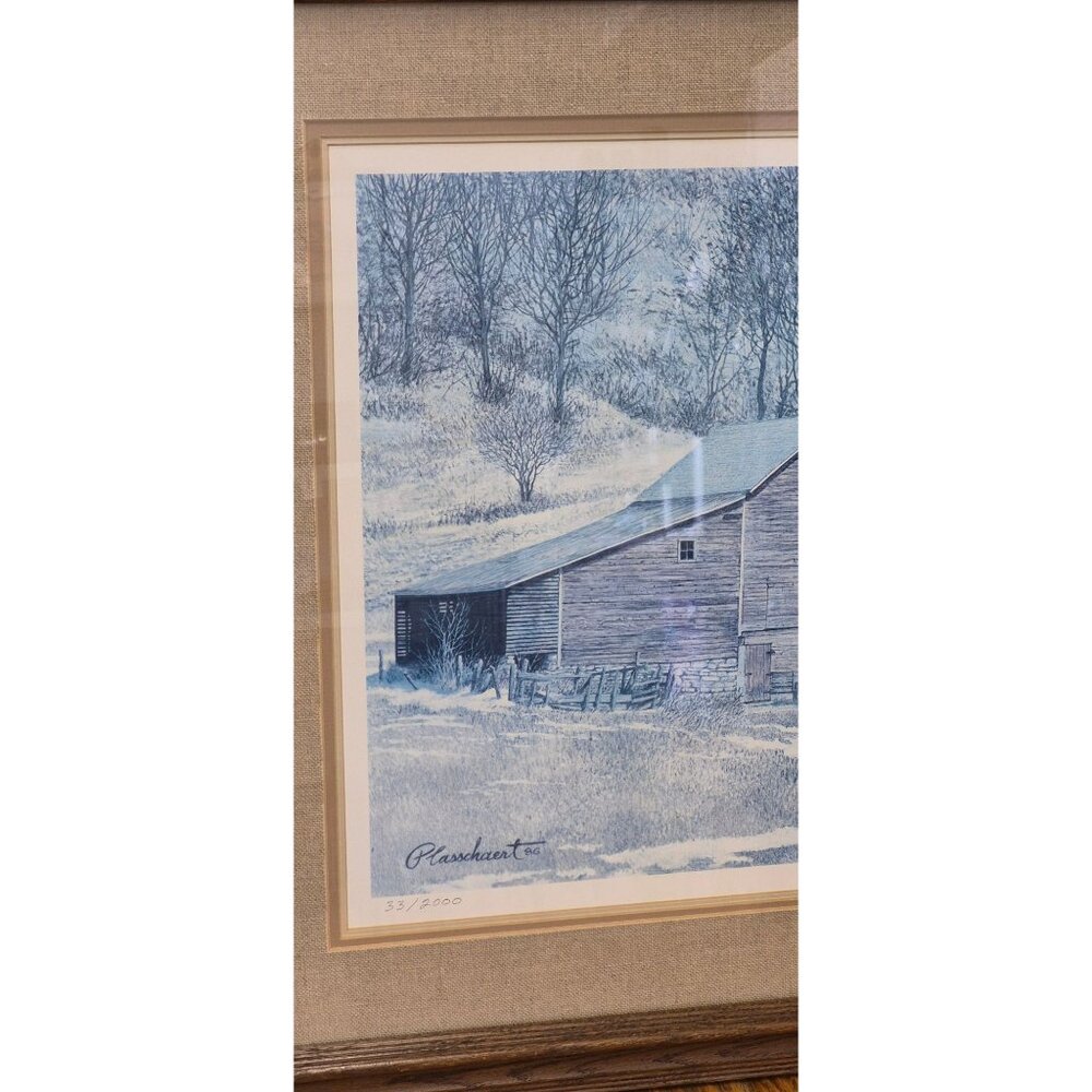 Vintage Winter Barn Print by Richard W Plasschaert Signed Numbered - Picture 5 of 15